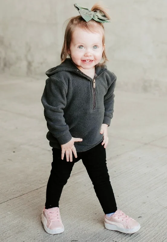 Kids Ampersand Half Zip Hoodie {Cozy Cutie Licorice} Hoodie with Slit Hem Functional Movement