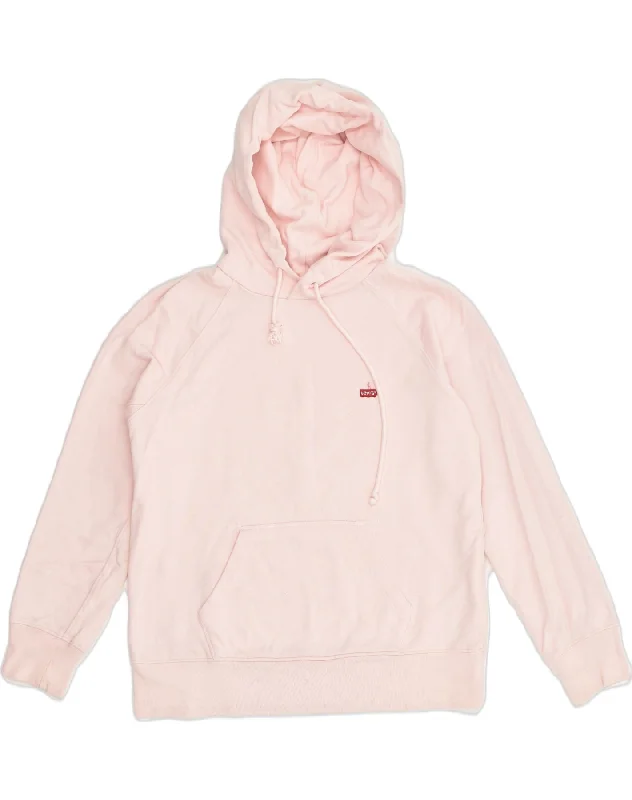 LEVI'S Womens Hoodie Jumper UK 6 XS Pink Cotton Hoodie with V-Neck Classic Versatile