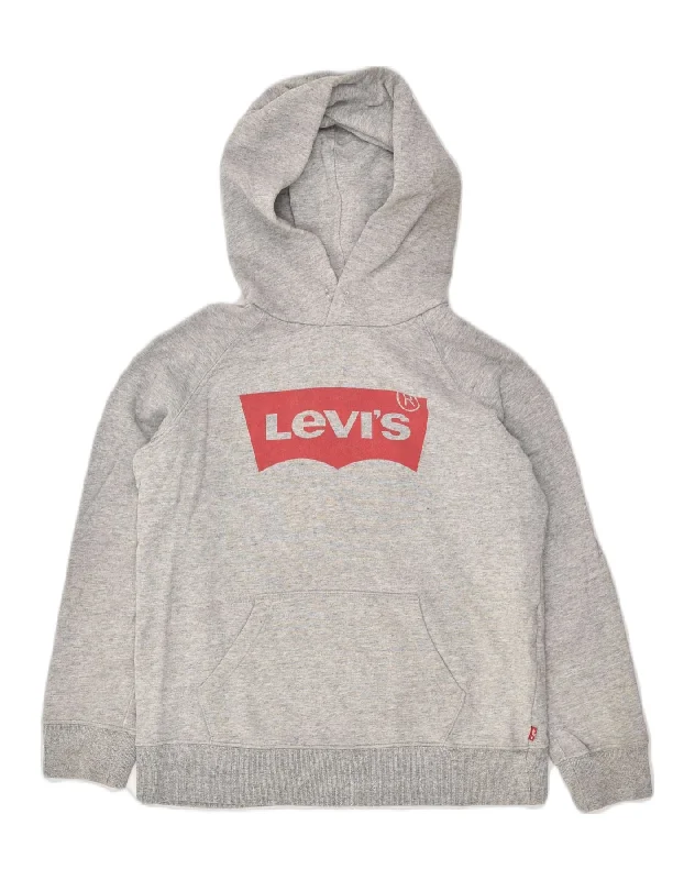 LEVI'S Womens Oversized Graphic Hoodie Jumper UK 6 XS  Grey Cotton Hoodie with Ribbed Neckline Snug Warm