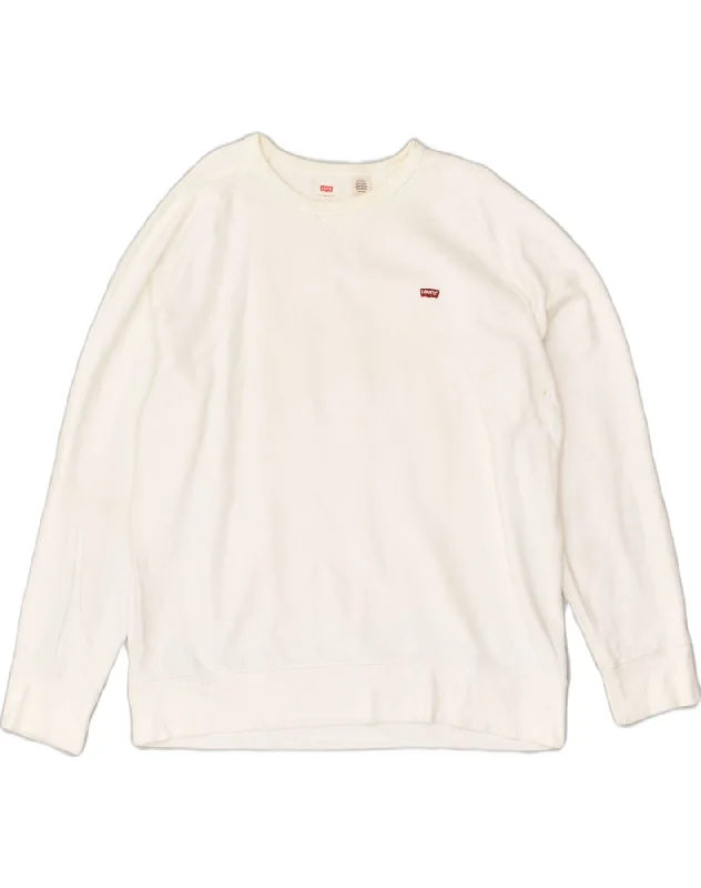 LEVI'S Womens Sweatshirt Jumper UK 18 XL White Cotton Hoodie with Toggle Buttons Decorative Unique