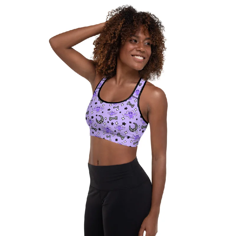 Magical Kawaii Spooky Bats Purple Padded Sports Bra Seamless Bra Design