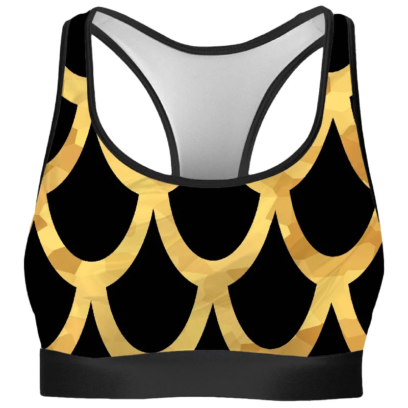 Mermaid Scales Gold Rave Bra Active Wear Bra