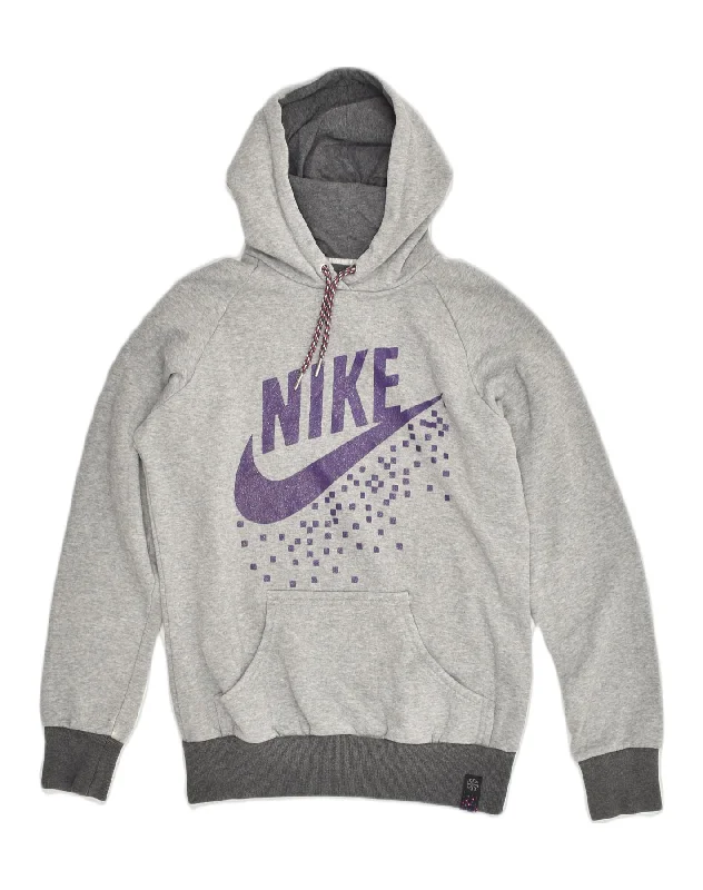 NIKE Womens Graphic Hoodie Jumper UK 12-14 Medium  Grey Cotton Hoodie Jacket Zipper Layering