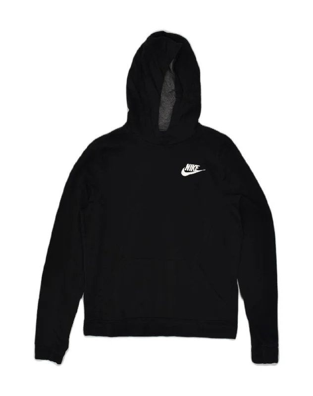 NIKE Womens Hoodie Jumper UK 18 XL Black Cotton Hoodie with Hem Ribbing Snug Secure