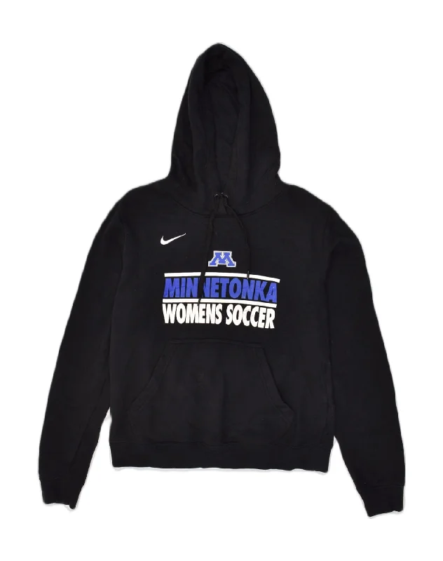 NIKE Womens Minnetonka Soccer Graphic Hoodie Jumper UK 14 Medium Black Hoodie with Strings Custom Fit Adjustable