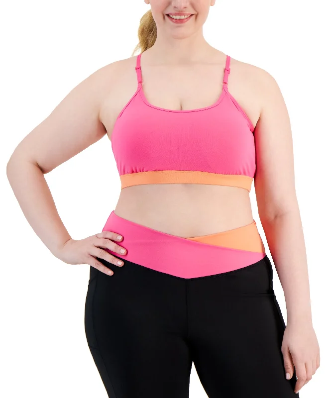 Plus Size Colorblocked Low-Impact Sports Bra Fashionable Push-Up Bra