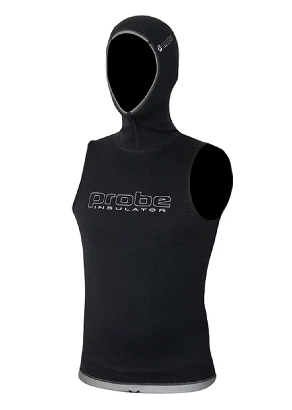 Probe Insulator Hooded Vest Black Hoodie with Applique Textured Unique