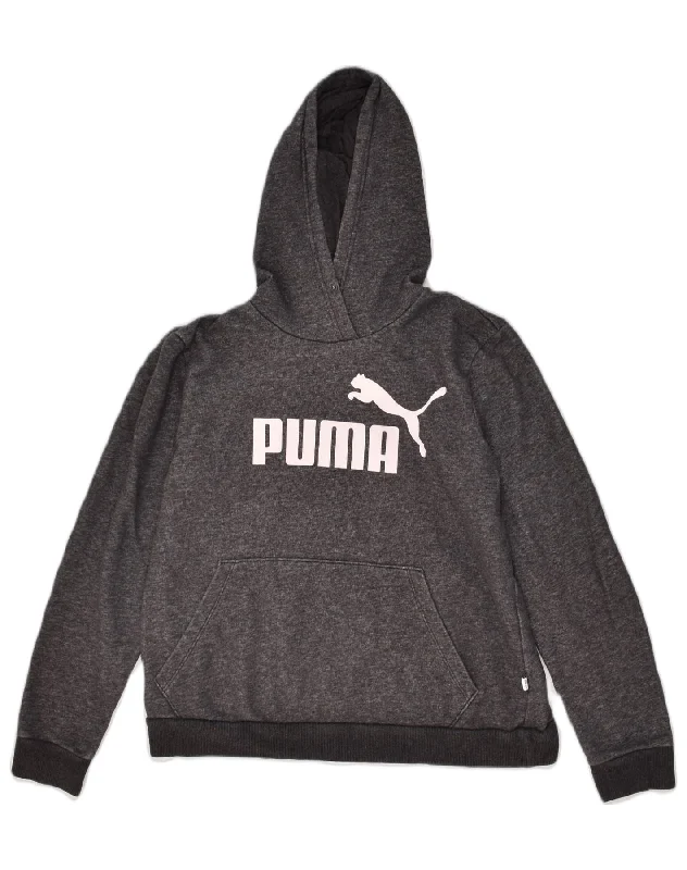 PUMA Womens Graphic Hoodie Jumper UK 16 Large Grey Cotton Hoodie with Reflective Safety Nightwear