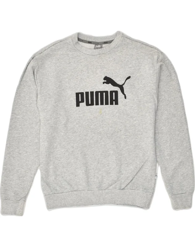 PUMA Womens Graphic Sweatshirt Jumper UK 8 Small Grey Cotton Hoodie with Contrast Stitching Detailed Premium