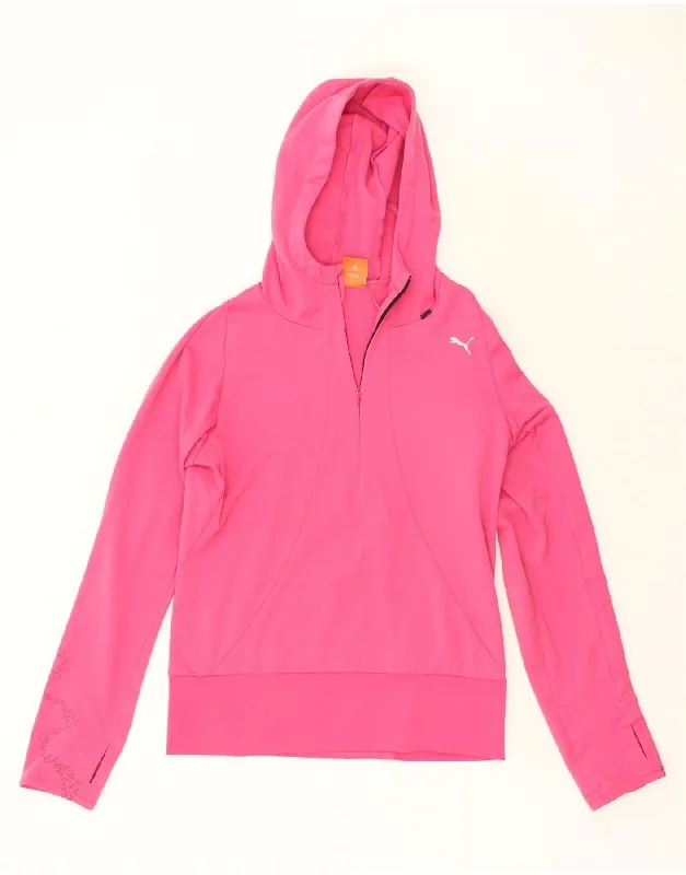 PUMA Womens Zip Neck Hoodie Jumper UK 8 Small Pink Polyester Hoodie with Lining Warm Insulated