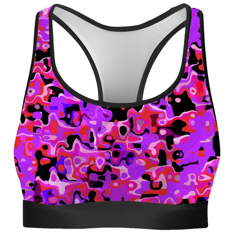 Purple Red and Black Rave Camo Melt Rave Bra Chic Lace Underwear