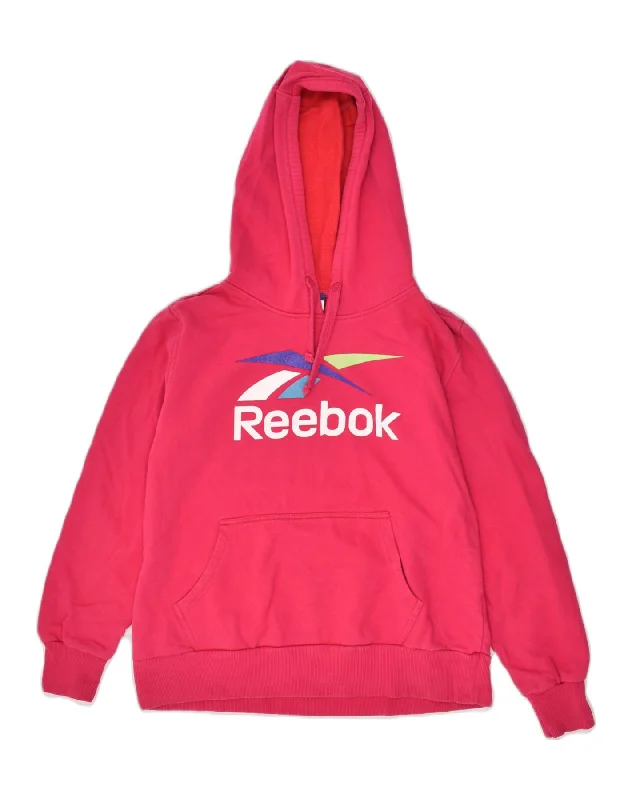 REEBOK Womens Graphic Hoodie Jumper UK 18 XL  Red Cotton Hoodie with Rolled Sleeves Casual Relaxed