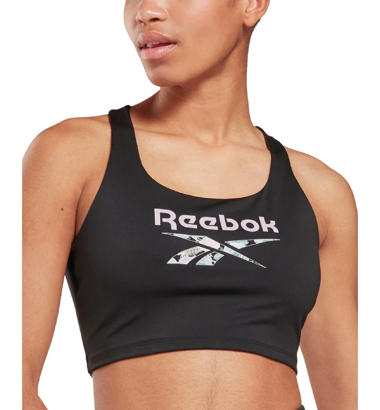 Reebok Womens Low Impact Floral Print Logo Sports Bra Stretchy Wireless Bra