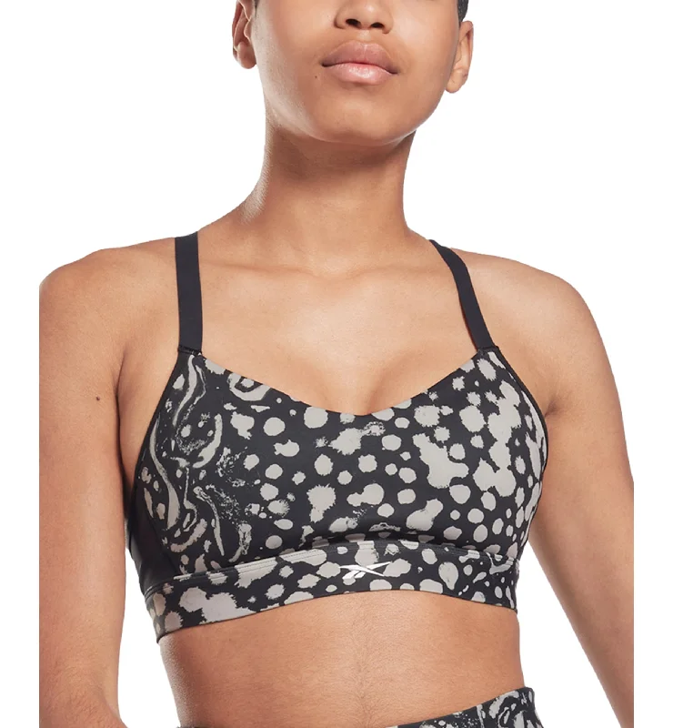 Reebok Womens Lux Medium-Impact Strappy-Back Sports Bra Feminine Lace Bra