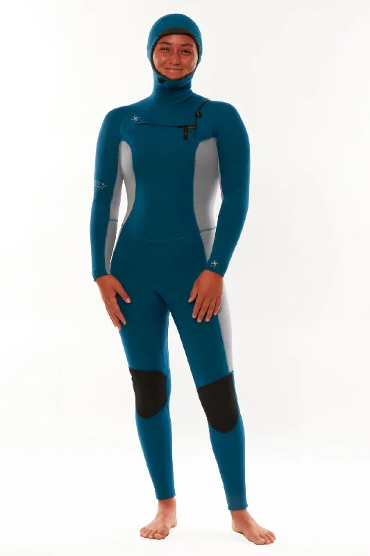 Sisstrevolution My seas 5/4 Hooded Chest Zip Full Wetsuit - Laguna Hoodie with Thumb Holes Functional Cozy