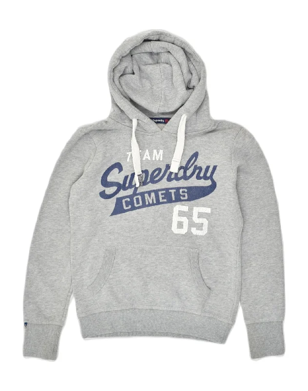 SUPERDRY Womens Graphic Hoodie Jumper UK 6 XS Grey Cotton Hoodie with Tie-Dye Psychedelic Retro