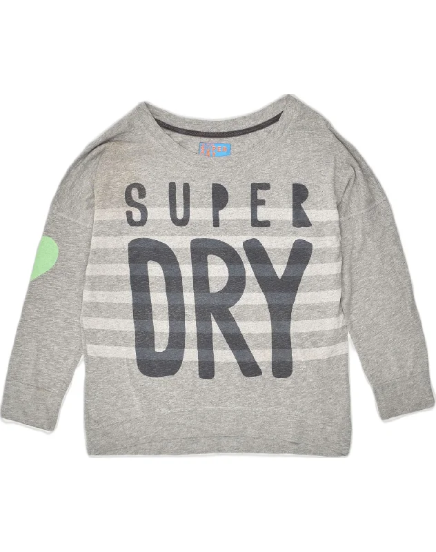 SUPERDRY Womens Graphic Sweatshirt Jumper UK 16 Large Grey Cotton Hoodie with Button Placket Classic Preppy