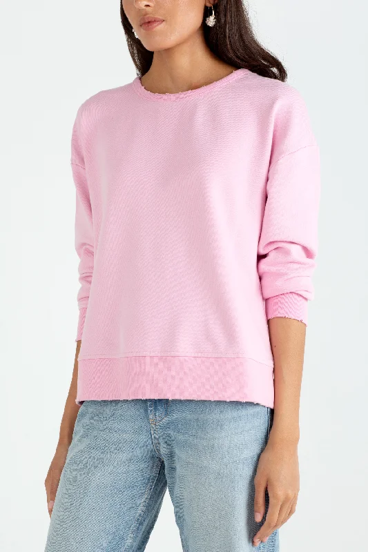 "The Victoria" - Bow Neck Detail Sweatshirt (Peony Pink) Hoodie with Elastic Cuffs Stretchable Comfortable