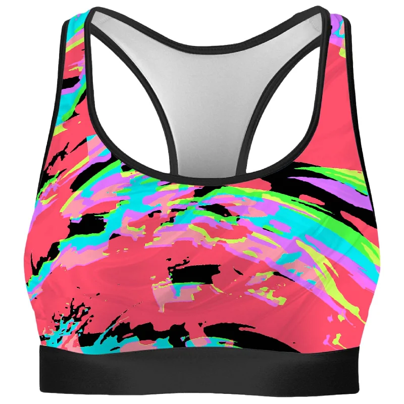 Tropical Coral Glitch Rave Bra Breathable Wireless Bra