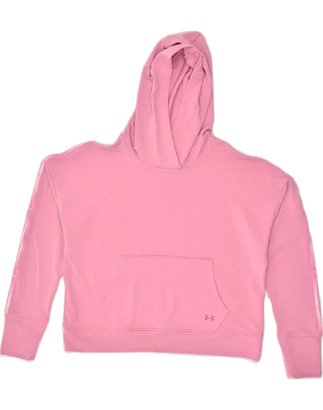 UNDER ARMOUR Womens Oversized Hoodie Jumper UK 16 Large Pink Polyester Hoodie with Ribbed Cuffs Snug Fit Comfort