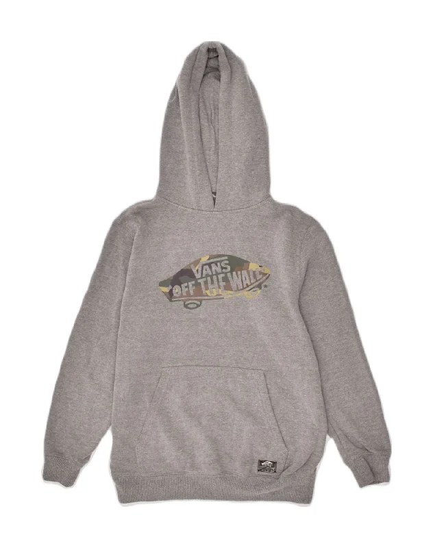 VANS Womens Graphic Hoodie Jumper UK 12 Medium Grey Cotton Hoodie with Metallic Shiny Futuristic