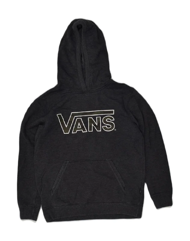 VANS Womens Graphic Hoodie Jumper UK 14 Large Grey Cotton Hoodie with Drop Shoulder Relaxed Streetwear