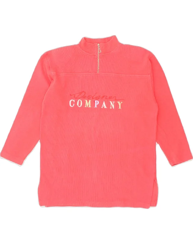 VINTAGE Womens Graphic Zip Neck Sweatshirt Jumper UK 14 Medium Pink Cotton Hoodie with Gradient Ombre Colorful