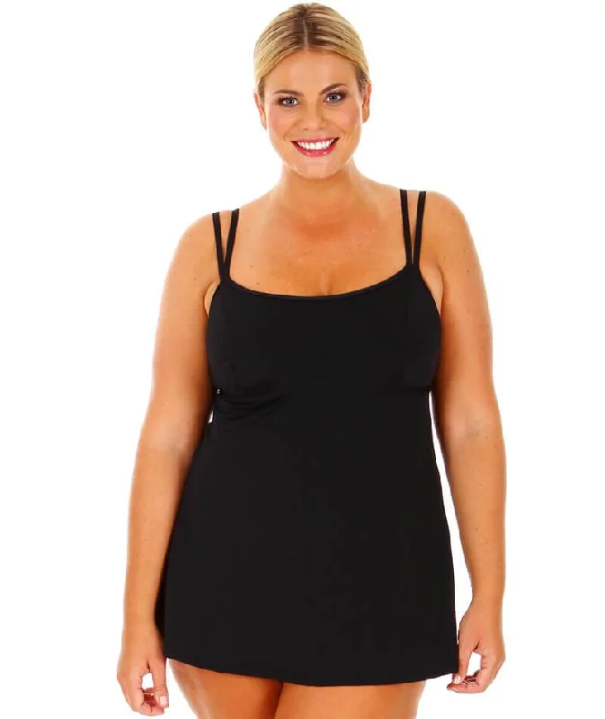 Capriosca Chlorine Resistant Swim Dress - Black Ruffled Swimsuit Top