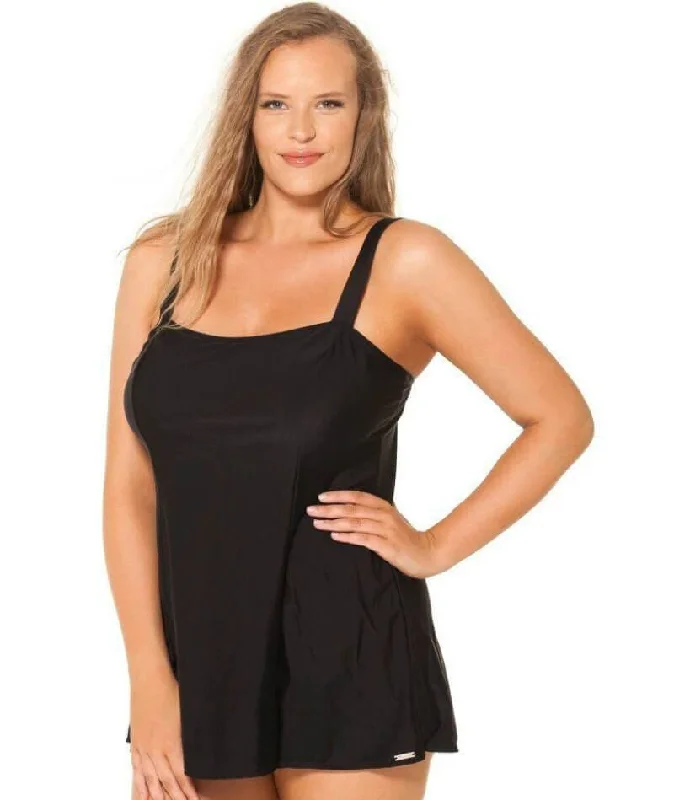 Capriosca Chlorine Resistant Panelled Wide Strap Swim Dress - Black Floral Swimwear Set