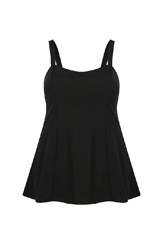 Chlorine Resistant Black Wide Strap Panelled Swim Dress Halter Neck Swimsuit