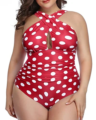 Backless Front Cross Plus Size Swimsuits For Women-Red Dot Summer Ready Swimsuit