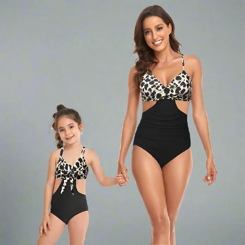 Matching Mother Daughter One-Piece Swimsuit Elegant Swimsuit Bottoms