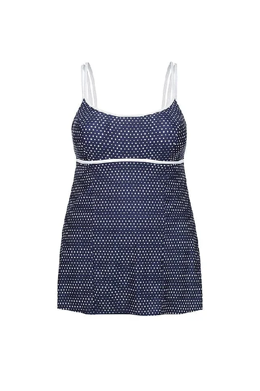 Navy & White Dots Underwire Swim Dress Chic Swimsuit Cover-Up