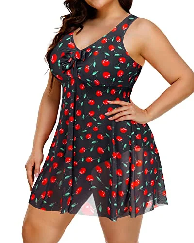 Plus Size One Piece Swimsuit For Women Swimdress-Black Cherry Elegant Swim Dress