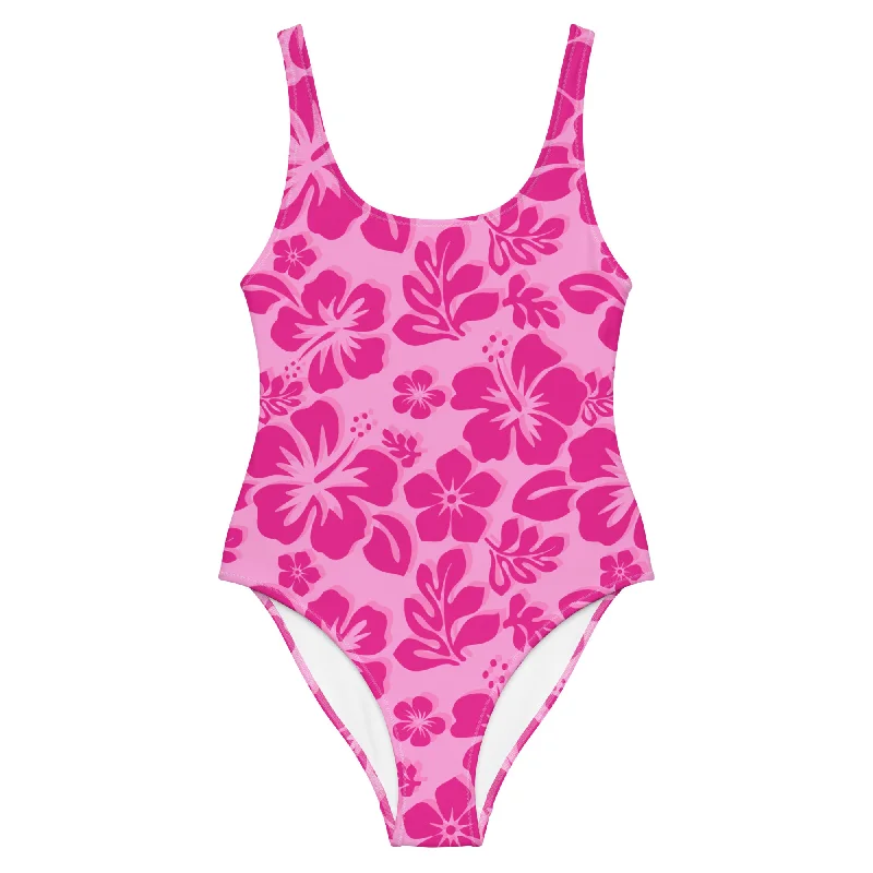 Raspberry Pinks Hawaiian Flowers One Piece Swimsuit Quick-Dry Tankini