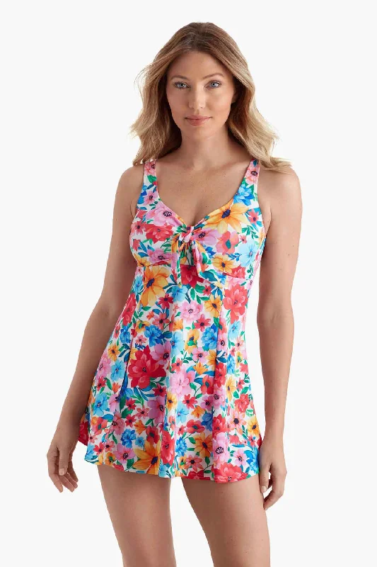 Bow Front One Piece Swim Dress Wallflower Chic Swimsuit Cover-Up