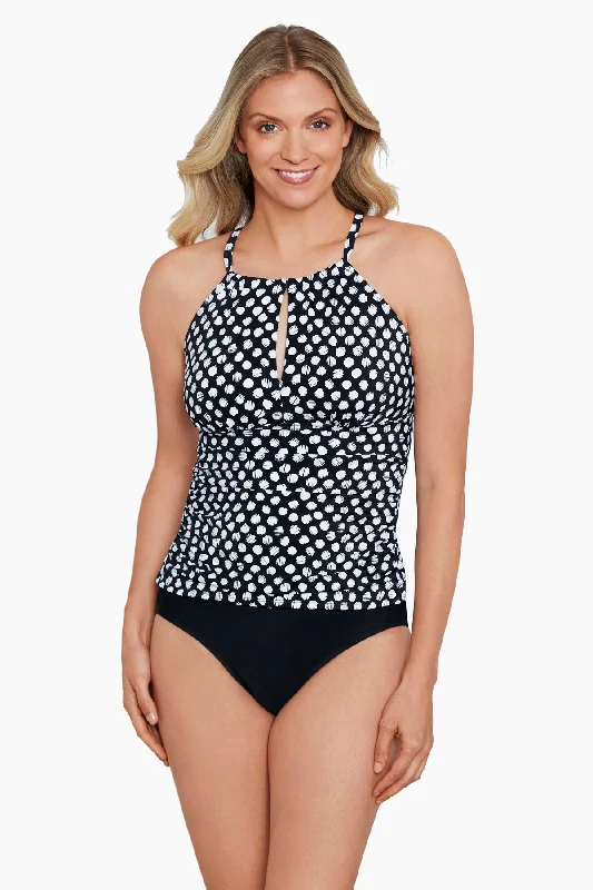 High Neck Keyhole Tankini Top Spots Modern High-Waisted Swimsuit