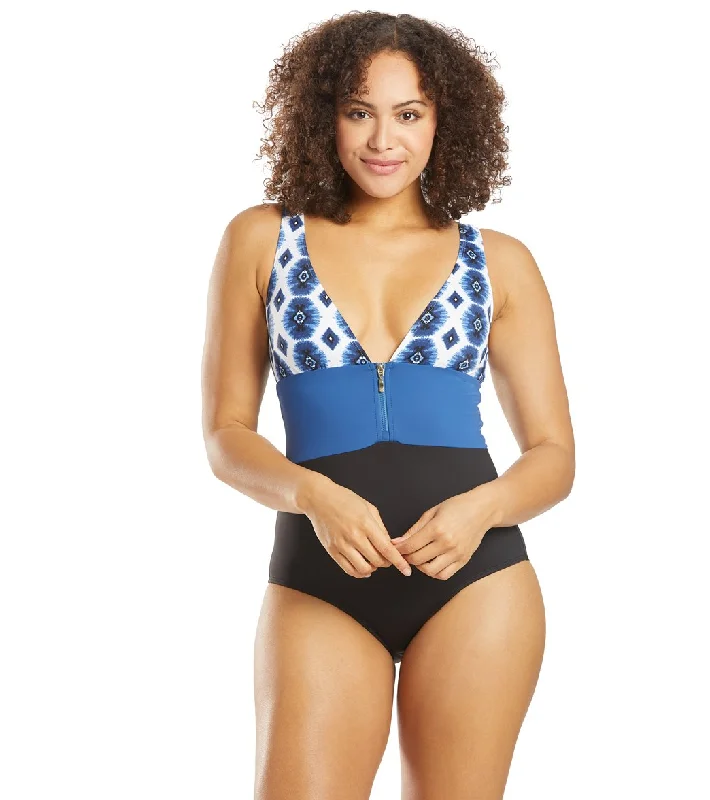 Skye Caicos Faith V Neck One Piece Swimsuit Wisdom Blue Sporty Swimwear Bottoms