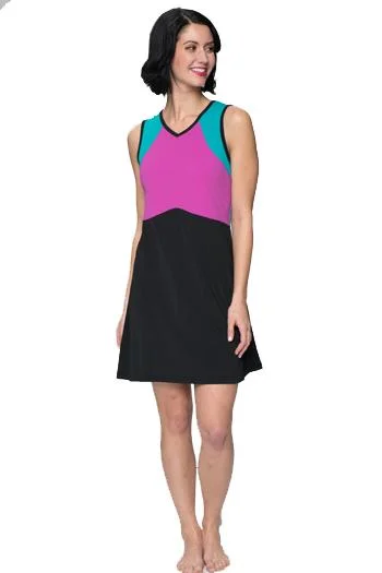 Sleeveless Colorblock Swim n' Tennis Dress & Cover Up - Chlorine Proof Vibrant Bikini Design