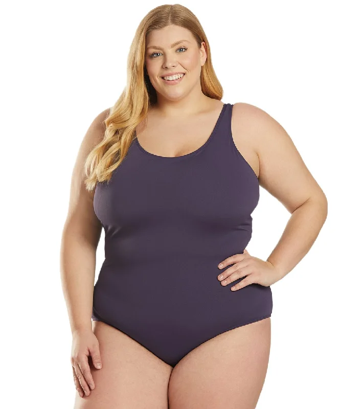 Sporti Plus Size HydroLast Chlorine Resistant Conservative Scoop Back One Piece Swimsuit Mauve Bold Color Swimsuit