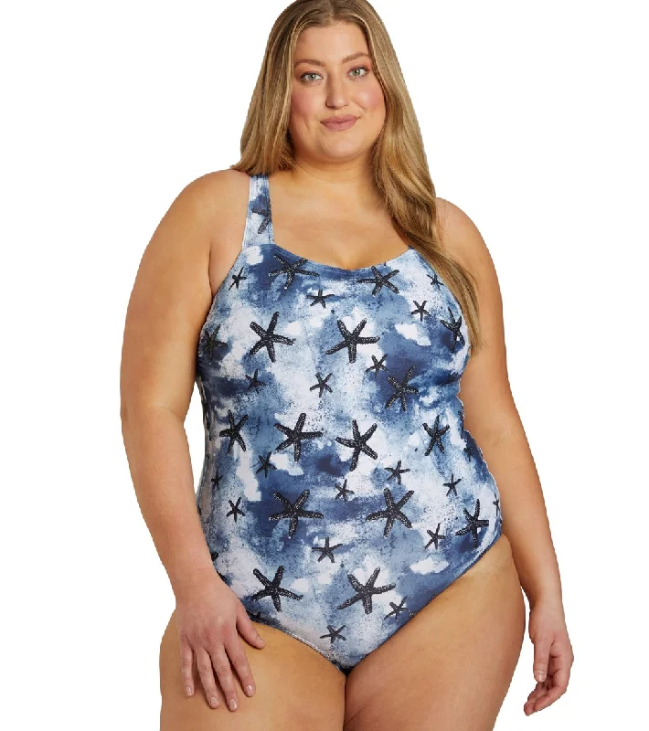 Sporti Plus Size Sanibel Island Moderate Printed Sweetheart One Piece Swimsuit Sanibel Island Elegant Ruffled Bikini