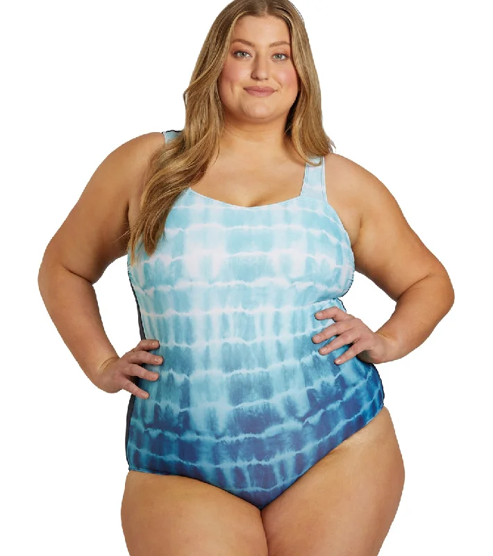 Sporti Plus Size Shibori Moderate Printed Ombre Sweetheart One Piece Swimsuit Sea Foam Shiny One-Piece Swimsuit