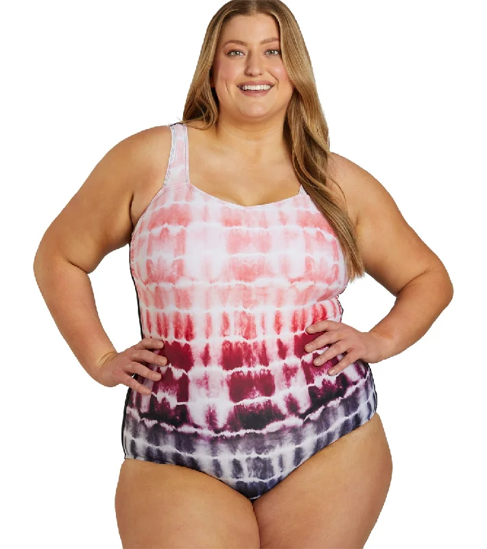 Sporti Plus Size Shibori Moderate Printed Ombre Sweetheart One Piece Swimsuit Watermelon Elegant Ruffle Swimsuit