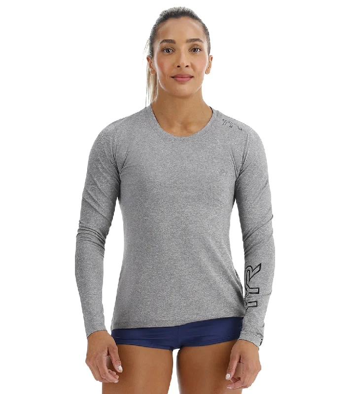 TYR Women's SunDefense Long Sleeve UPF 50+ Swim Shirt Iron Heather Sleek Racerback Swimsuit