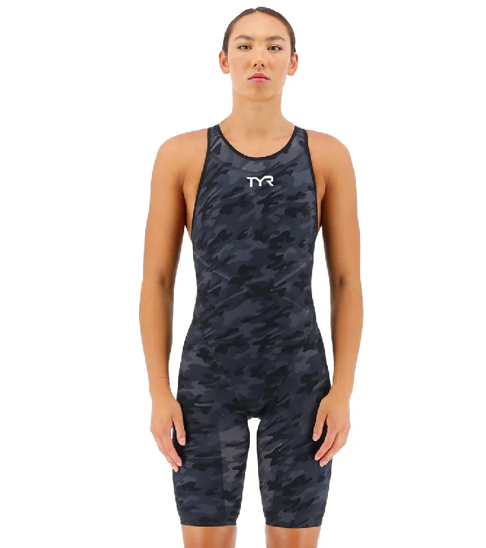 TYR Women's Venzo Camo Closed Back Tech Suit Swimsuit Black Camo High-Waist Bikini Set