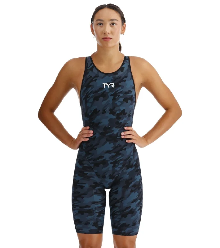 TYR Women's Venzo Camo Closed Back Tech Suit Swimsuit Deep Teal Lace-Detail Bikini Set