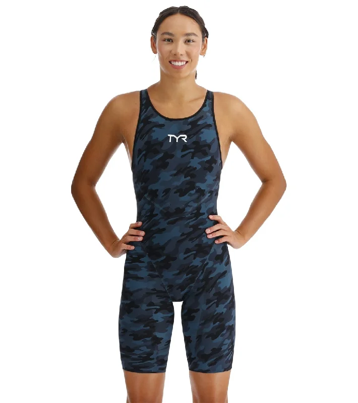 TYR Women's Venzo Camo Open Back Tech Suit Swimsuit Deep Teal Retro-Inspired Bikini Set