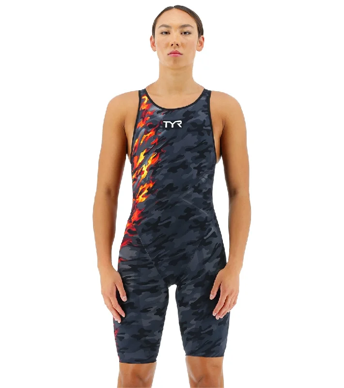 TYR Women's Venzo Camo Open Back Tech Suit Swimsuit Fire Camo Lace-Detail Bikini Set