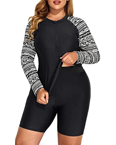 Women's Removable Padded Rash Guard Tankini Boy Shorts-Black And White Snake Print Floral Swimwear Set