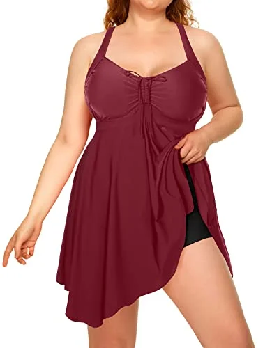 Slimming Flowy Tankini Bathing Suits Tummy Control For Women-Maroon High-Cut One-Piece